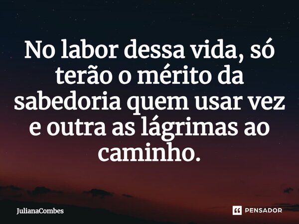 ⁠No labor dessa vida, só terão o mérito da sabedoria quem usar vez e outra as lágrimas ao caminho.... Frase de JulianaCombes.