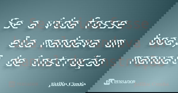 Se a vida fosse boa, ela mandava um manual de instrução... Frase de Julihu Cunha.