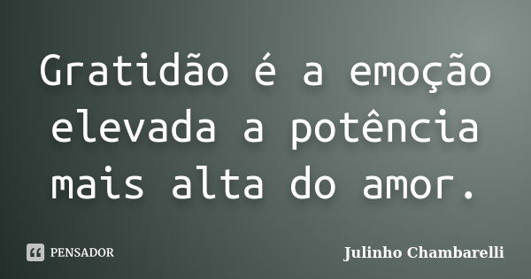 Gratidão é a emoção elevada a potência mais alta do amor.... Frase de Julinho Chambarelli.