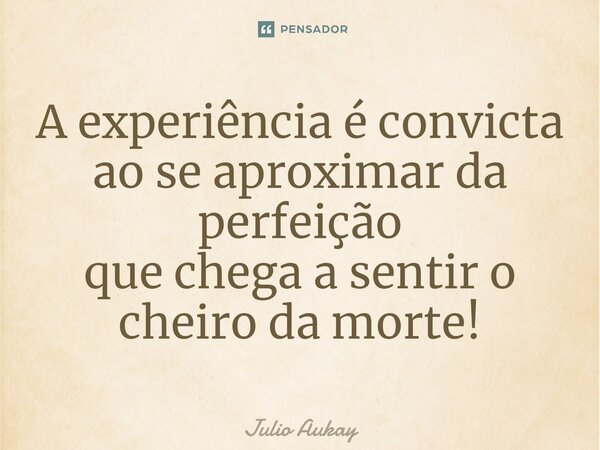 ⁠A experiência é convicta ao se aproximar da perfeição que chega a sentir o cheiro da morte!... Frase de Julio Aukay.