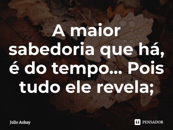 ⁠A maior sabedoria que há, é do tempo... Pois tudo ele revela;... Frase de Julio Aukay.