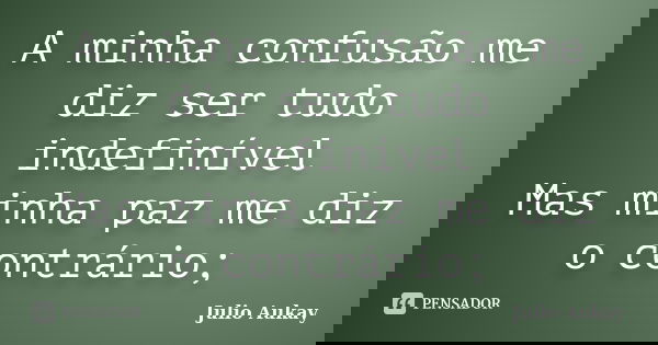 A minha confusão me diz ser tudo indefinível Mas minha paz me diz o contrário;... Frase de Julio Aukay.