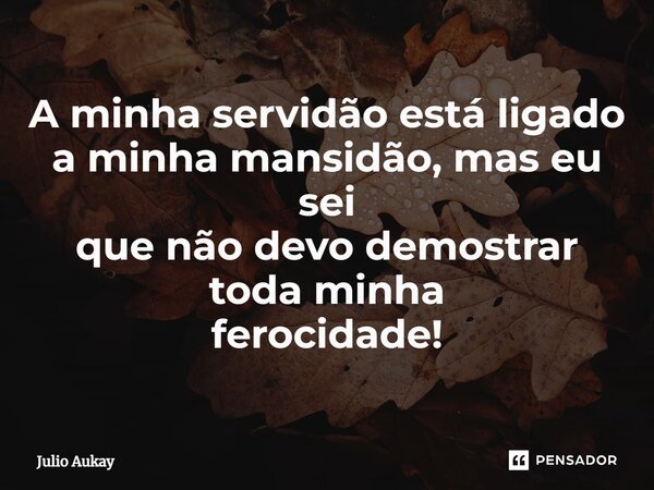 ⁠A minha servidão está ligado a minha mansidão, mas eu sei que não devo demostrar toda minha ferocidade!... Frase de Julio Aukay.