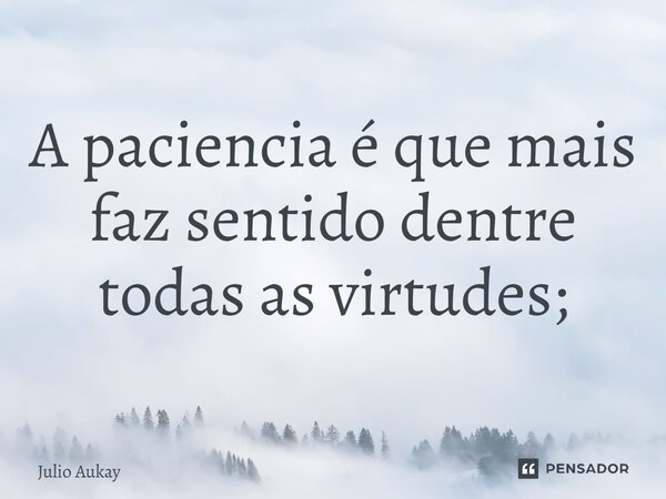 ⁠A paciência é que mais faz sentido dentre todas as virtudes;... Frase de Julio Aukay.