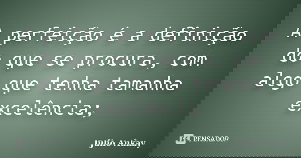 A perfeição é a definição do que se procura, com algo que tenha tamanha excelência;... Frase de Julio Aukay.