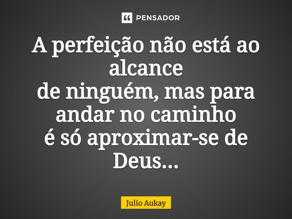 ⁠A perfeição não está ao alcance de ninguém, mas para andar no caminho é só aproximar-se de Deus...... Frase de Julio Aukay.