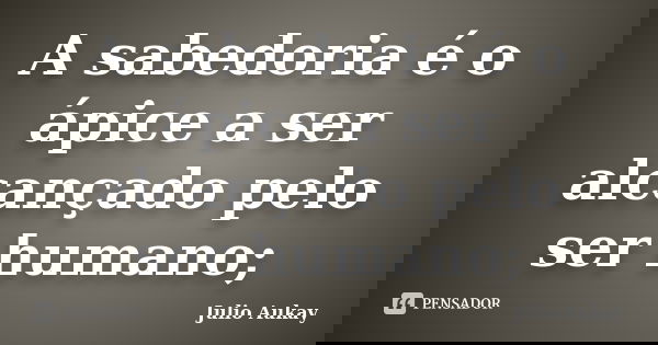 A sabedoria é o ápice a ser alcançado pelo ser humano;... Frase de Julio Aukay.