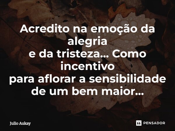 ⁠Acredito na emoção da alegria e da tristeza... Como incentivo para aflorar a sensibilidade de um bem maior...... Frase de Julio Aukay.