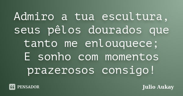 Admiro a tua escultura, seus pêlos dourados que tanto me enlouquece; E sonho com momentos prazerosos consigo!... Frase de Julio Aukay.