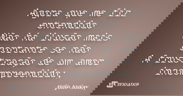 Agora que me fiz entendido Não há ilusão mais cortante se não A frustração de um amor incompreendido;... Frase de Julio Aukay.