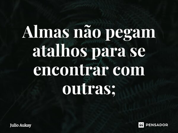 ⁠Almas não pegam atalhos para se encontrar com outras;... Frase de Julio Aukay.
