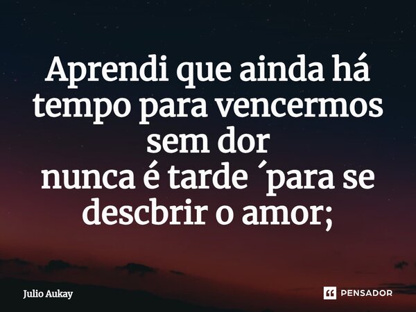 ⁠Aprendi que ainda há tempo para vencermos sem dor nunca é tarde ´para se descbrir o amor;... Frase de Julio Aukay.