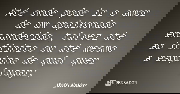 Até onde pode ir o amor de um apaixonado ensandecido, talvez até ao infinito ou até mesmo a esquina de qual quer lugar;... Frase de Julio Aukay.
