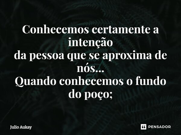 ⁠Conhecemos certamente a intenção da pessoa que se aproxima de nós... Quando conhecemos o fundo do poço;... Frase de Julio Aukay.