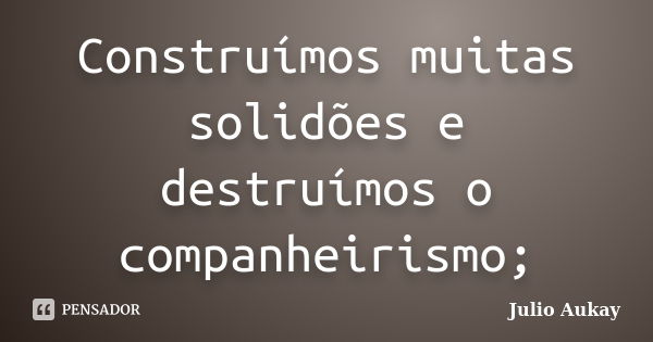 Construímos muitas solidões e destruímos o companheirismo;... Frase de Julio Aukay.