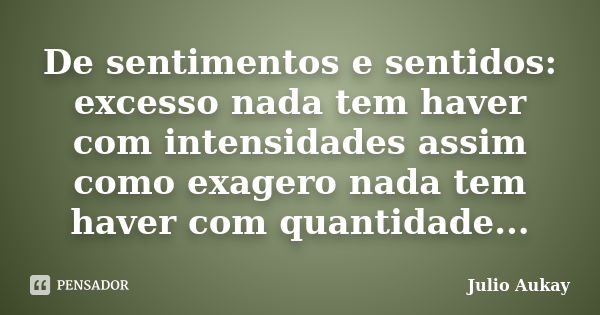 De sentimentos e sentidos: excesso nada tem haver com intensidades assim como exagero nada tem haver com quantidade...... Frase de Julio Aukay.