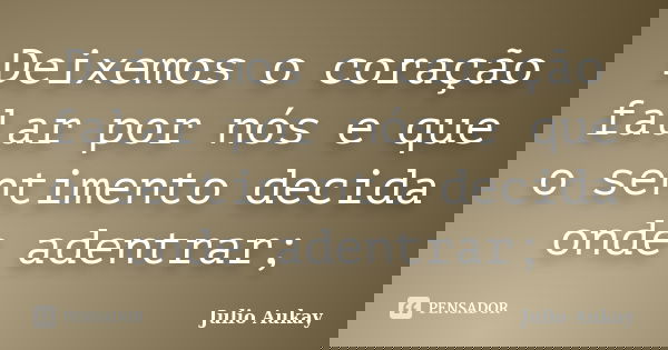 Deixemos o coração falar por nós e que o sentimento decida onde adentrar;... Frase de Julio Aukay.