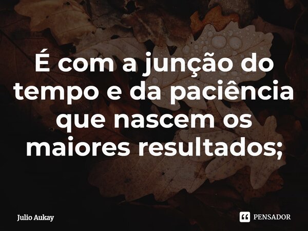 ⁠⁠É com a junção do tempo e da paciência que nascem os maiores resultados;... Frase de Julio Aukay.
