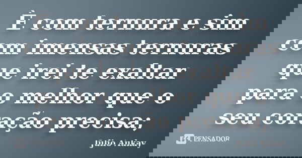 È com ternura e sim com imensas ternuras que irei te exaltar para o melhor que o seu coração precisa;... Frase de Julio Aukay.