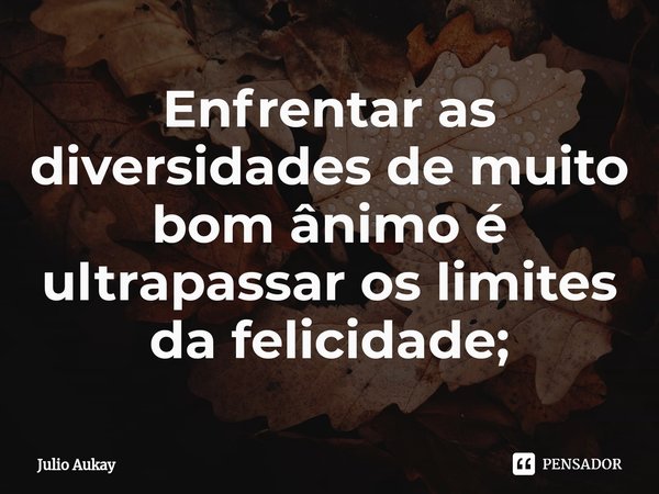 ⁠Enfrentar as diversidades de muito bom ânimo é ultrapassar os limites da felicidade;... Frase de Julio Aukay.