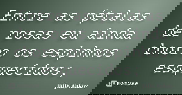 Entre as pétalas de rosas eu ainda choro os espinhos esquecidos;... Frase de julio Aukay.