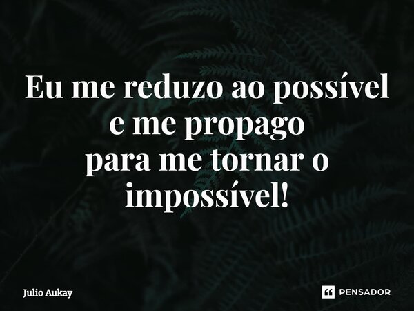 ⁠Eu me reduzo ao possível e me propago para me tornar o impossível!... Frase de Julio Aukay.