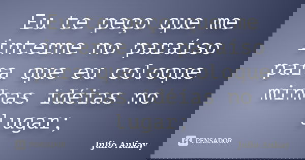Eu te peço que me interne no paraíso para que eu coloque minhas idéias no lugar;... Frase de Julio Aukay.