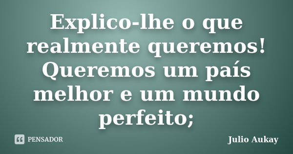 Explico-lhe o que realmente queremos! Queremos um país melhor e um mundo perfeito;... Frase de Julio Aukay.