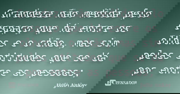 Grandeza não medida pelo espaço que há entre os olhos e o chão, mas sim pelas atitudes que se dá por entre as pessoas;... Frase de Julio Aukay.