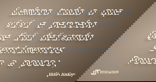 Lembro tudo o que vivi e percebo Que fui deixando sentimentos Pouco a pouco;... Frase de Julio Aukay.