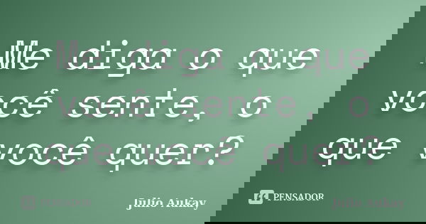 Me diga o que você sente, o que você quer?... Frase de julio Aukay.