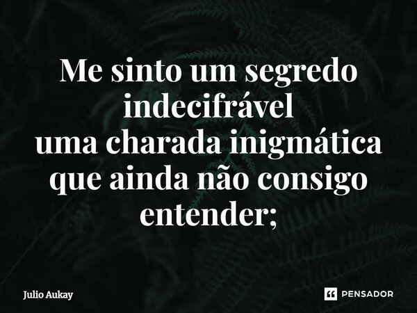 ⁠Me sinto um segredo indecifrável uma charada enigmática que ainda não consigo entender;... Frase de Julio Aukay.