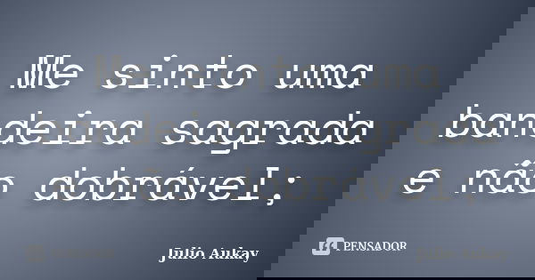Me sinto uma bandeira sagrada e não dobrável;... Frase de Julio Aukay.