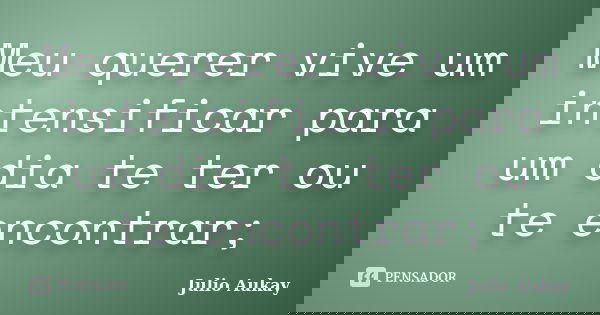 Meu querer vive um intensificar para um dia te ter ou te encontrar;... Frase de Julio Aukay.