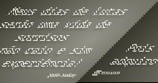 Meus dias de lutas serão uma vida de sorrisos Pois não caio e sim adquiro experiência!... Frase de Julio Aukay.