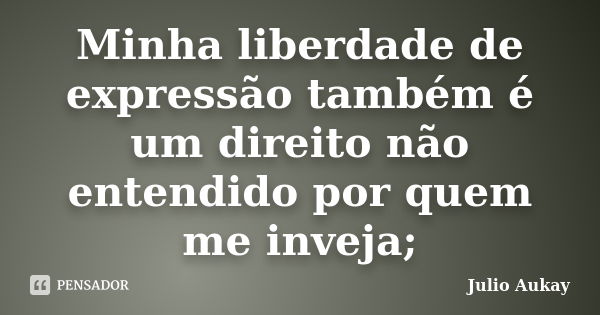 Minha liberdade de expressão também é um direito não entendido por quem me inveja;... Frase de Julio Aukay.