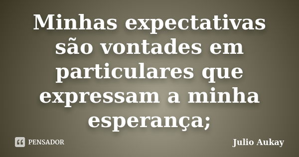 Minhas expectativas são vontades em particulares que expressam a minha esperança;... Frase de Julio Aukay.