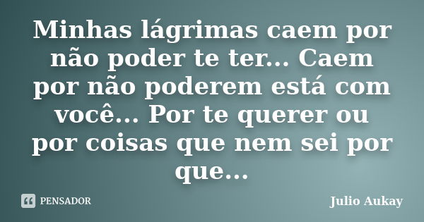 Minhas lágrimas caem por não poder te ter... Caem por não poderem estar com você... Por te querer ou por coisas que nem sei por que...... Frase de Julio Aukay.