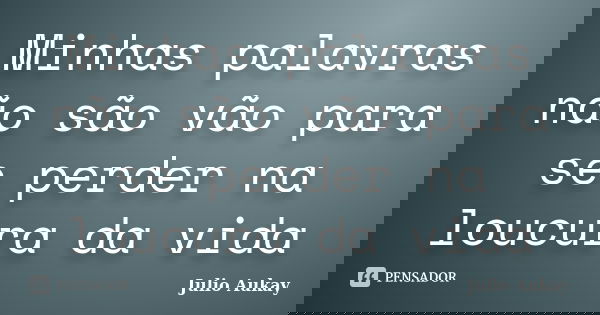 Minhas palavras não são vão para se perder na loucura da vida... Frase de Julio Aukay.