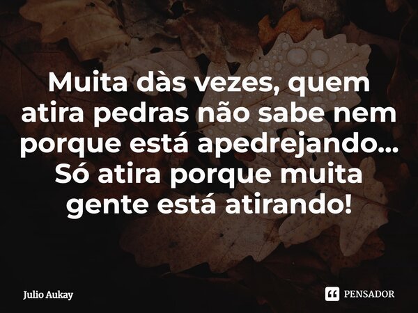 ⁠Muita dàs vezes, quem atira pedras não sabe nem porque está apedrejando... Só atira porque muita gente está atirando!... Frase de Julio Aukay.
