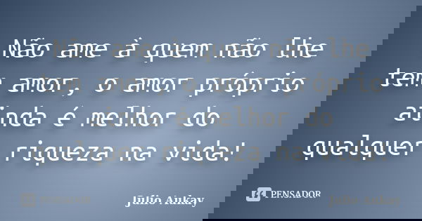 Não ame à quem não lhe tem amor, o amor próprio ainda é melhor do qualquer riqueza na vida!... Frase de Júlio Aukay.
