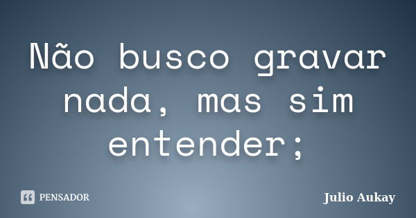 Não busco gravar nada, mas sim entender;... Frase de Julio Aukay.