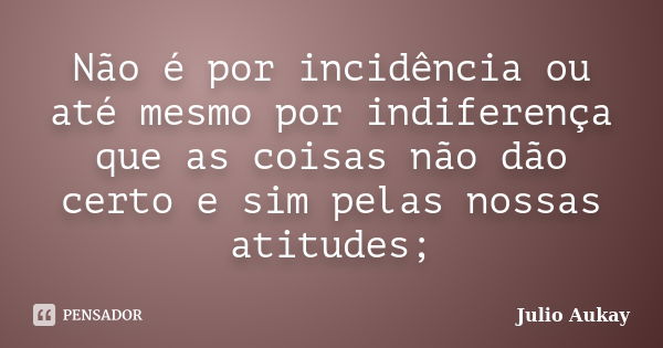 Não é por incidência ou até mesmo por indiferença que as coisas não dão certo e sim pelas nossas atitudes;... Frase de Julio Aukay.