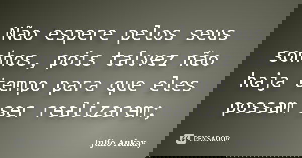 Não espere pelos seus sonhos, pois talvez não haja tempo para que eles possam ser realizarem;... Frase de Julio Aukay.