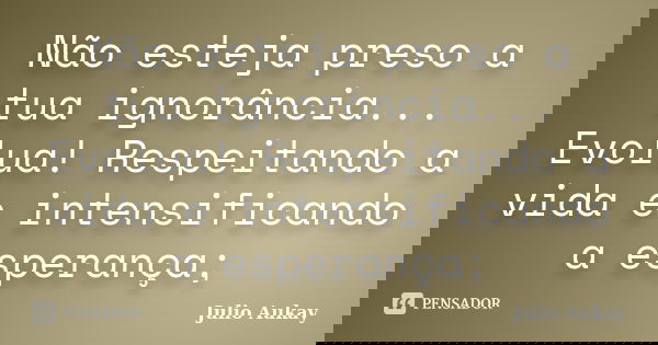 Não esteja preso a tua ignorância... Evolua! Respeitando a vida e intensificando a esperança;... Frase de Julio Aukay.