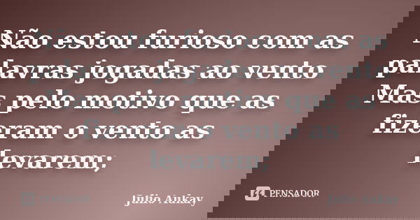 Não estou furioso com as palavras jogadas ao vento Mas pelo motivo que as fizeram o vento as levarem;... Frase de Julio Aukay.