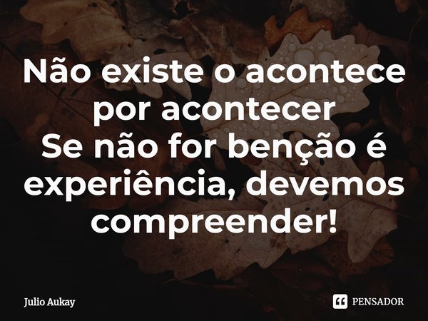 ⁠Não existe o acontece por acontecer
Se não for benção é experiência, devemos compreender!... Frase de Julio Aukay.