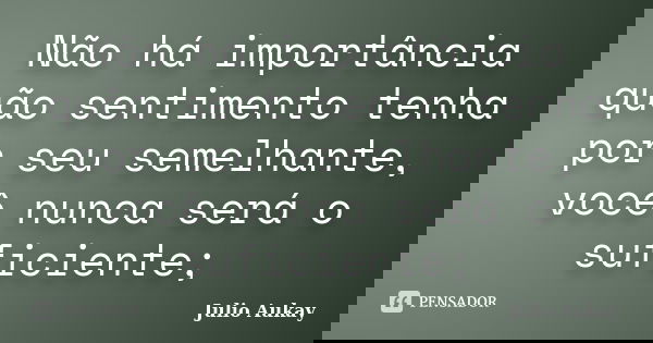Não há importância quão sentimento tenha por seu semelhante, você nunca será o suficiente;... Frase de Julio Aukay.