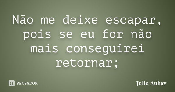 Não me deixe escapar, pois se eu for não mais conseguirei retornar;... Frase de Julio Aukay.