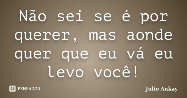 Não sei se é por querer, mas aonde quer que eu vá eu levo você!... Frase de julio Aukay.